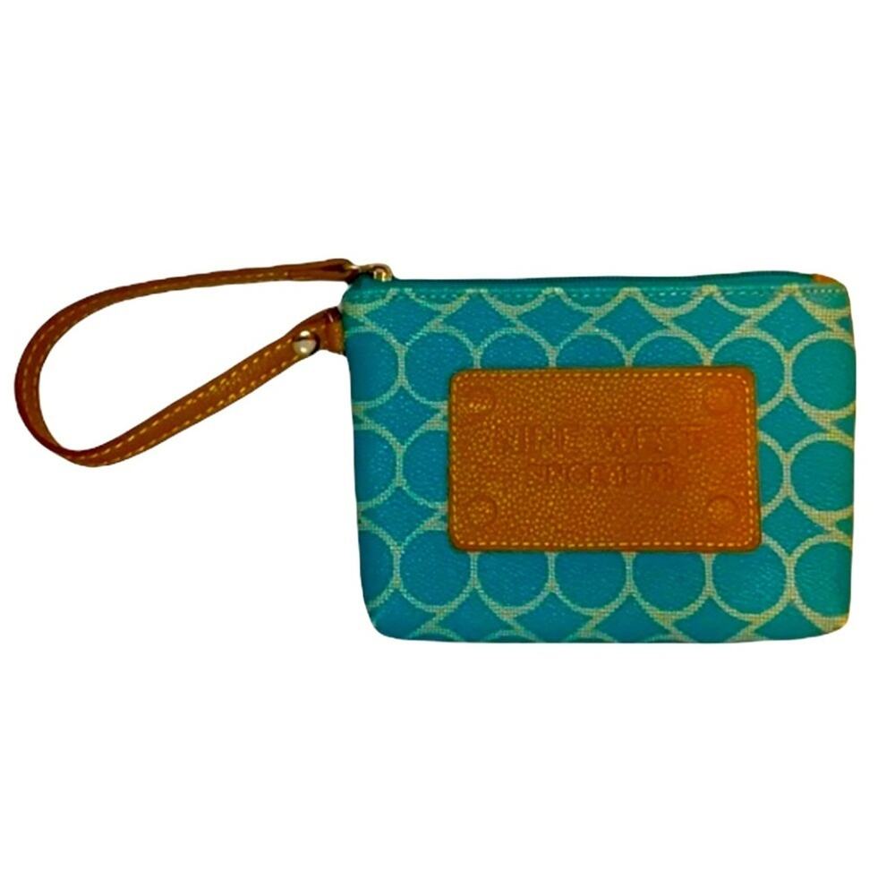 Nine West Wristlet Wallet Blue and White Pattern
